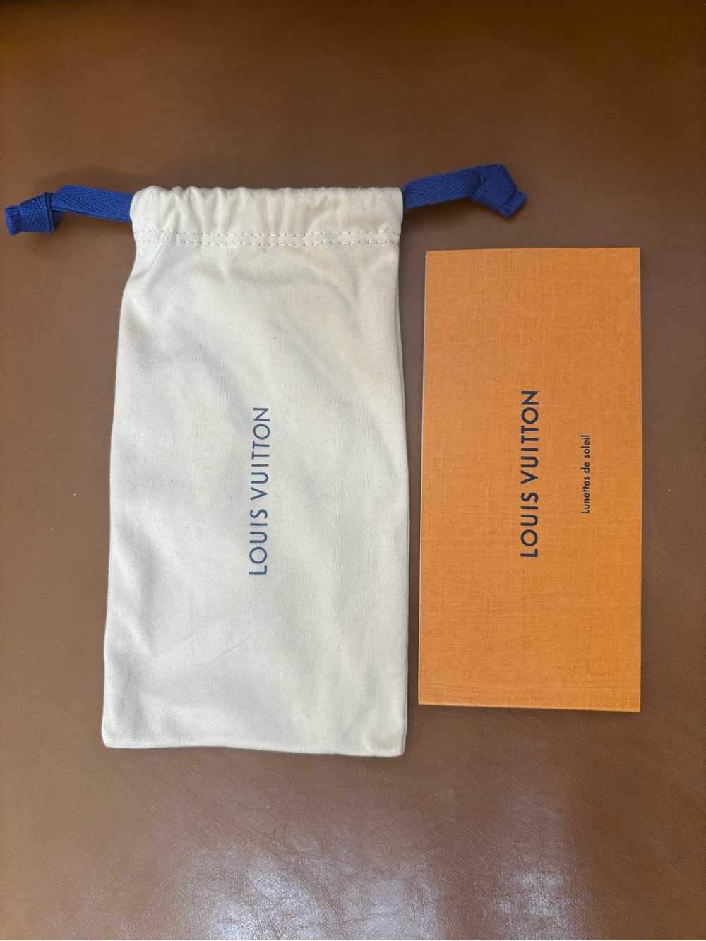 Louis Vuitton Cream Drawstring Eyewear Pouch with Blue Cord Booklet
